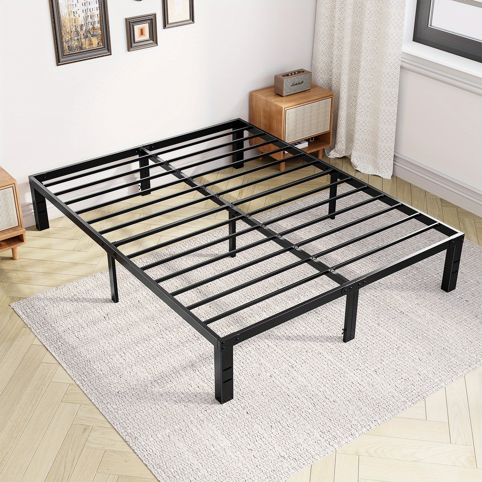

Metal Sturdy Bed Frame - Easy Assembly Twin Size Platform Bed Frame Mattress Foundation With Steel Slat Support, No Box Spring Needed, Storage Space Under Frame, Black