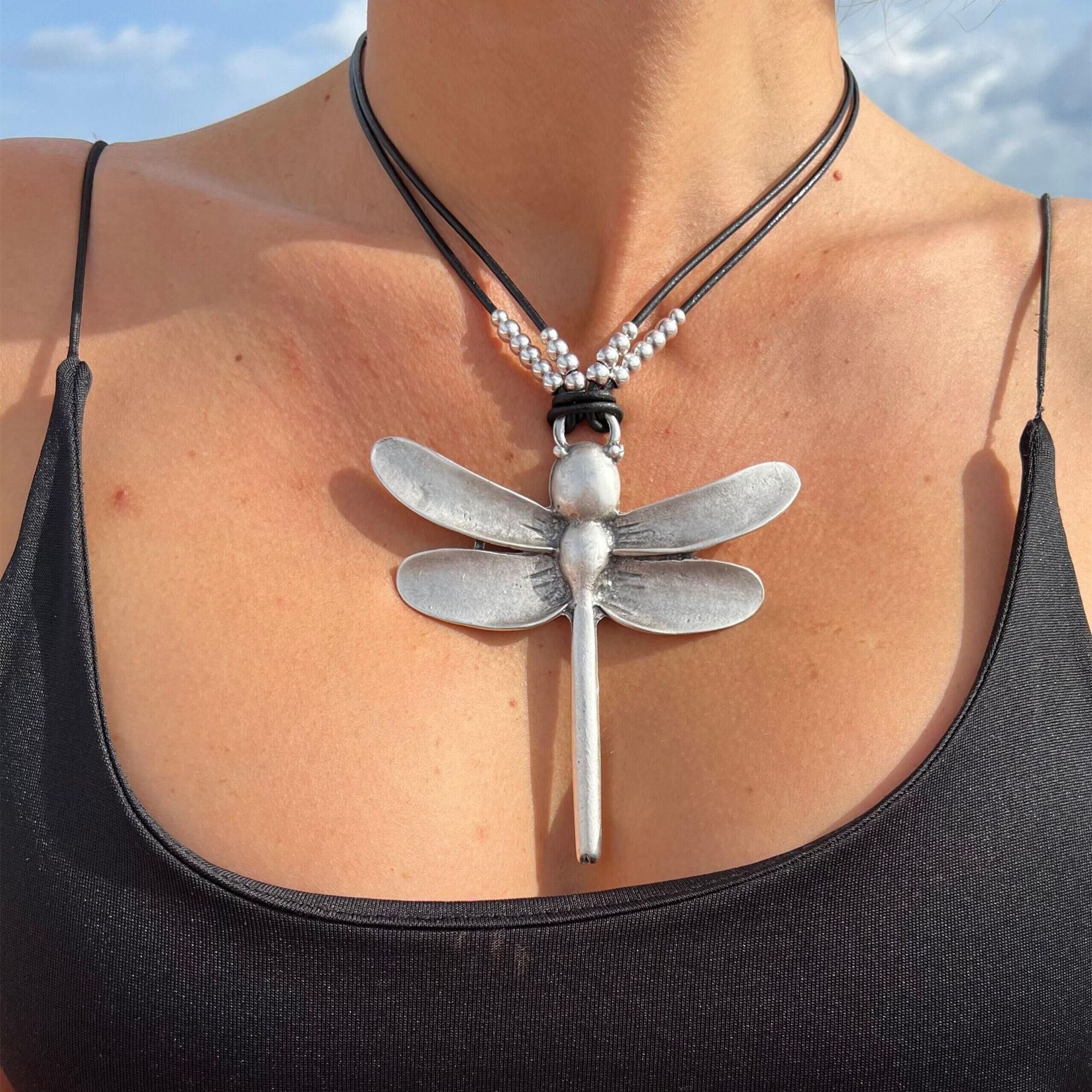 

Vintage Beaded Dragonfly Pendant Necklace With Bohemian Style Summer Vacation Beach Leisure Accessories For Women's Jewelry Gifts