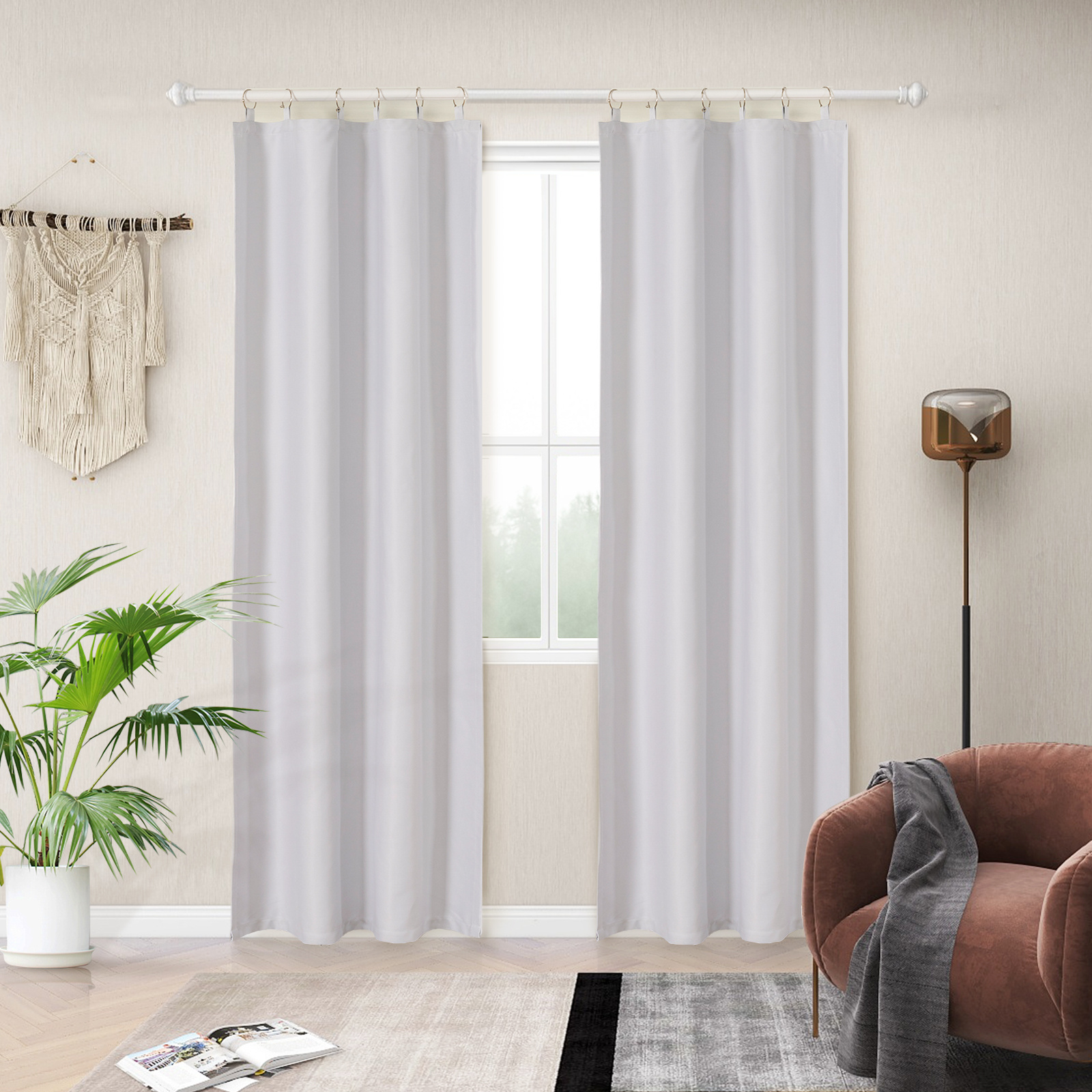 

1pc Thermal Insulated Blackout Curtain Liner Curtains, , Rings Included