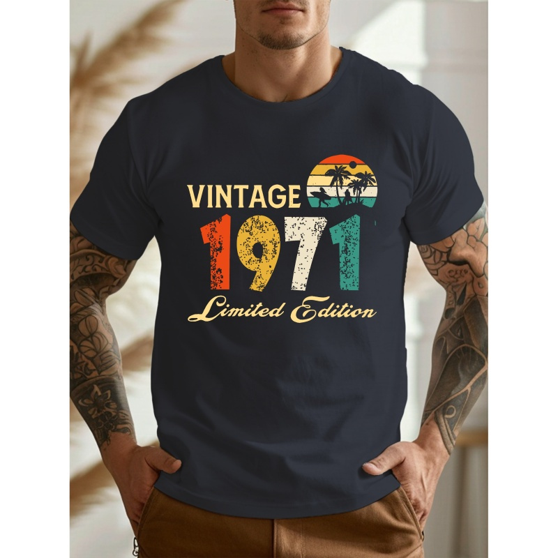 

vintage 1971 Limited Edition" Print T-shirt For Men, Casual Short Sleeve Top, Men's Tee For Summer Daily Wear