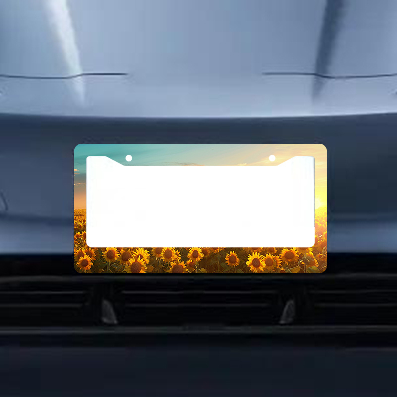 Sunset Over Sunflower Fields Durable Metal License Plate Frame Cover