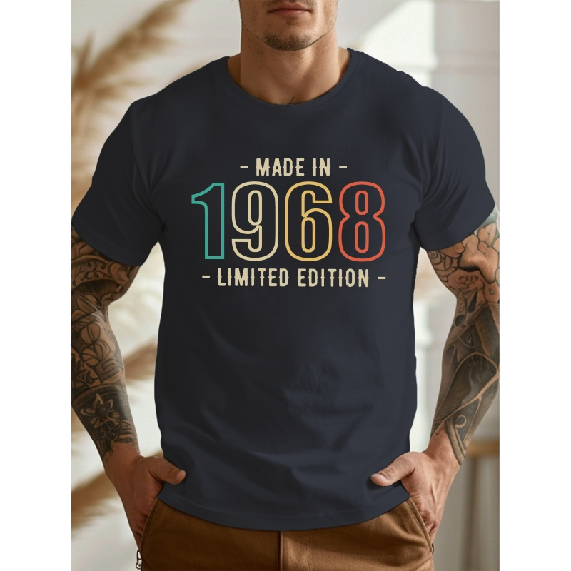 

Made In 1968 Print T-shirt For Men, Casual Short Sleeve Top, Men's Tee For Summer Daily Wear