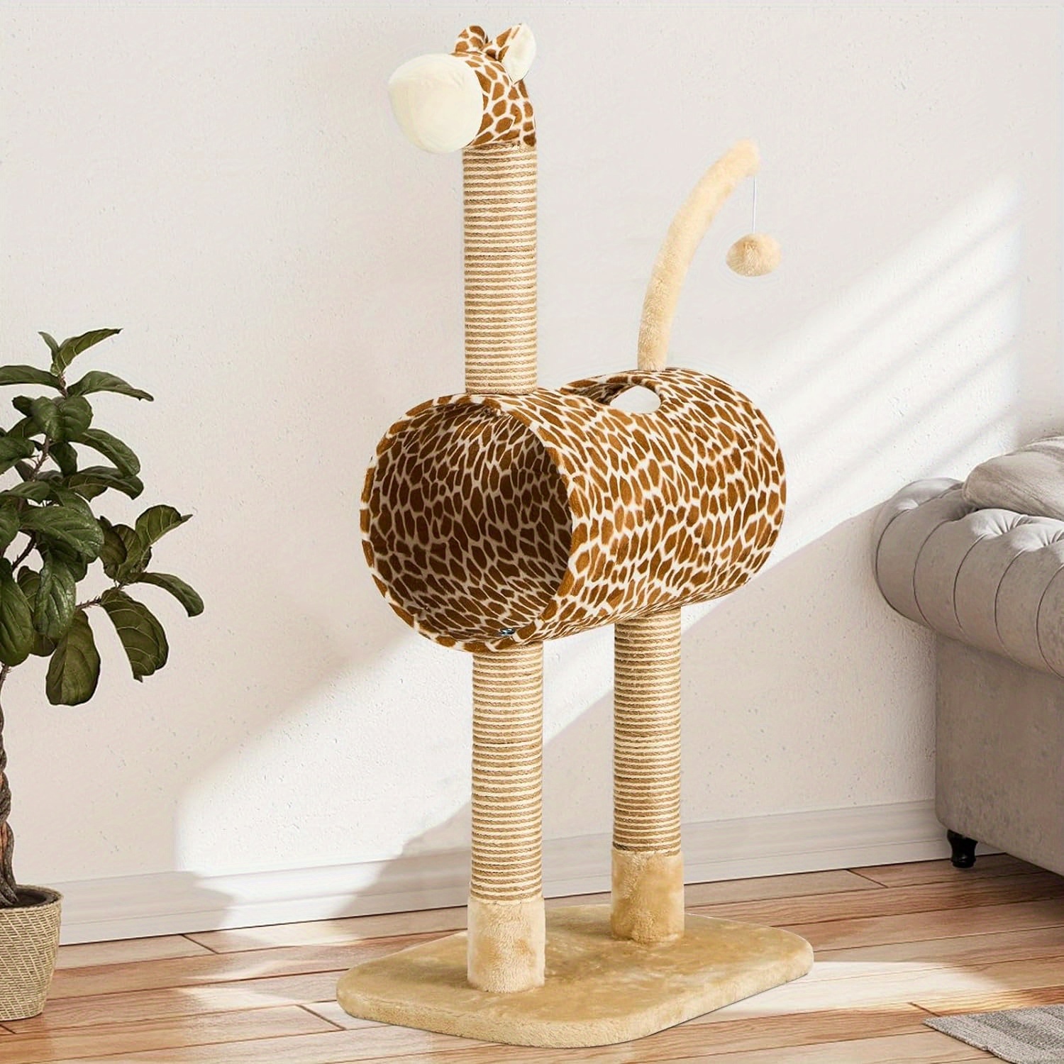 

Cat Tree Tower, Giraffe Cat Tower With Scratching Post, Multi-purpose Cat Condo With With Suspension Ball, Modern Cat Tree With Padded Perch, Cat Houses For Indoor Cats, Brown