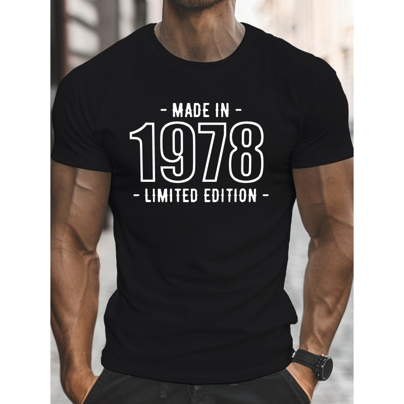 

Made In 1978 Print, Men's Crew Neck Short Sleeve Summer T-shirt, Casual Comfy Fit Top For Daily And Outdoor Wear