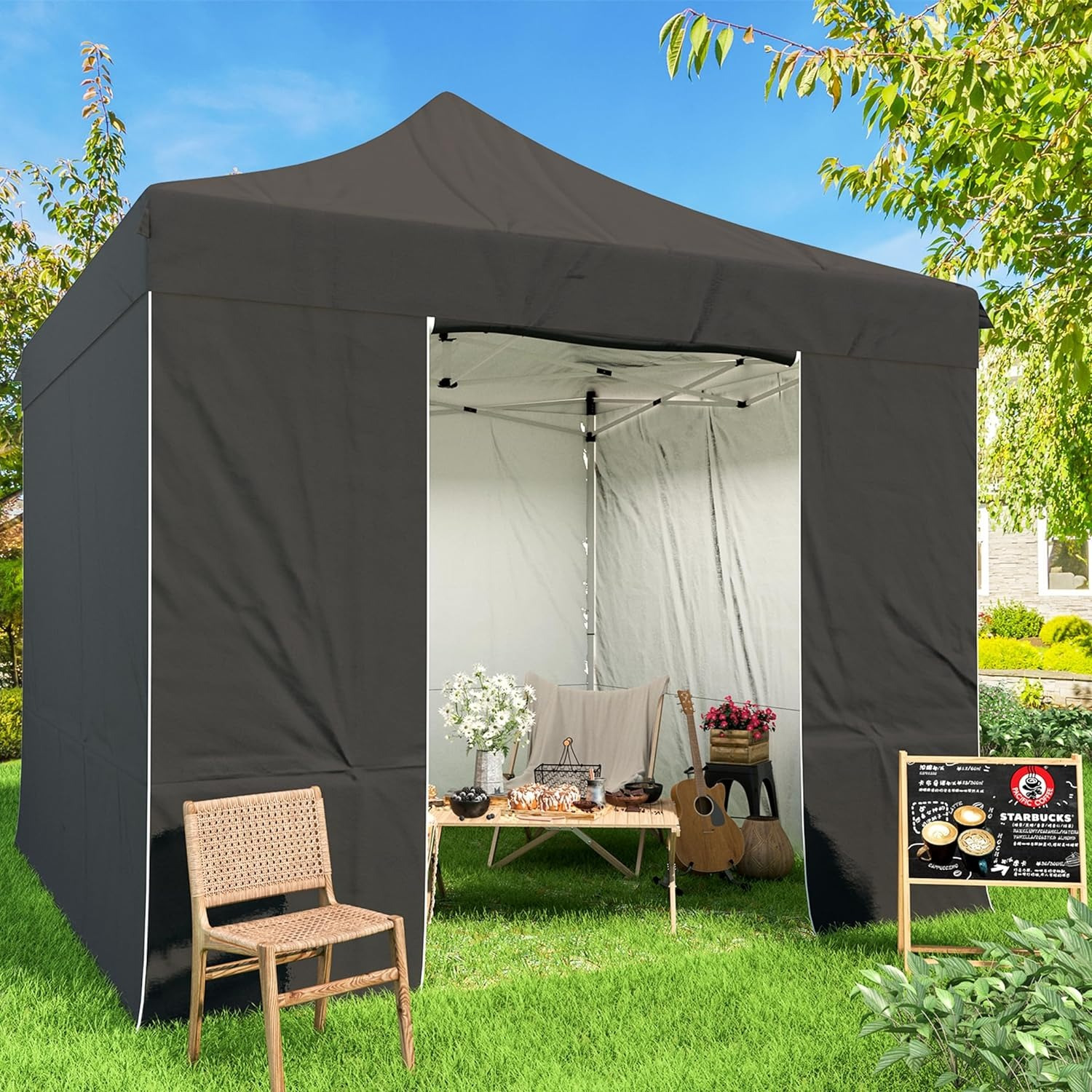 

Pop Up Canopy Tent 10x10ft Instant Gazebo Shade Canopies W/4 Removable Sidewall, Waterproof Commercial Outdoor Canopie For Party Exhibition Picnic W/upgrade Roller Bag & 4 Weight Bags
