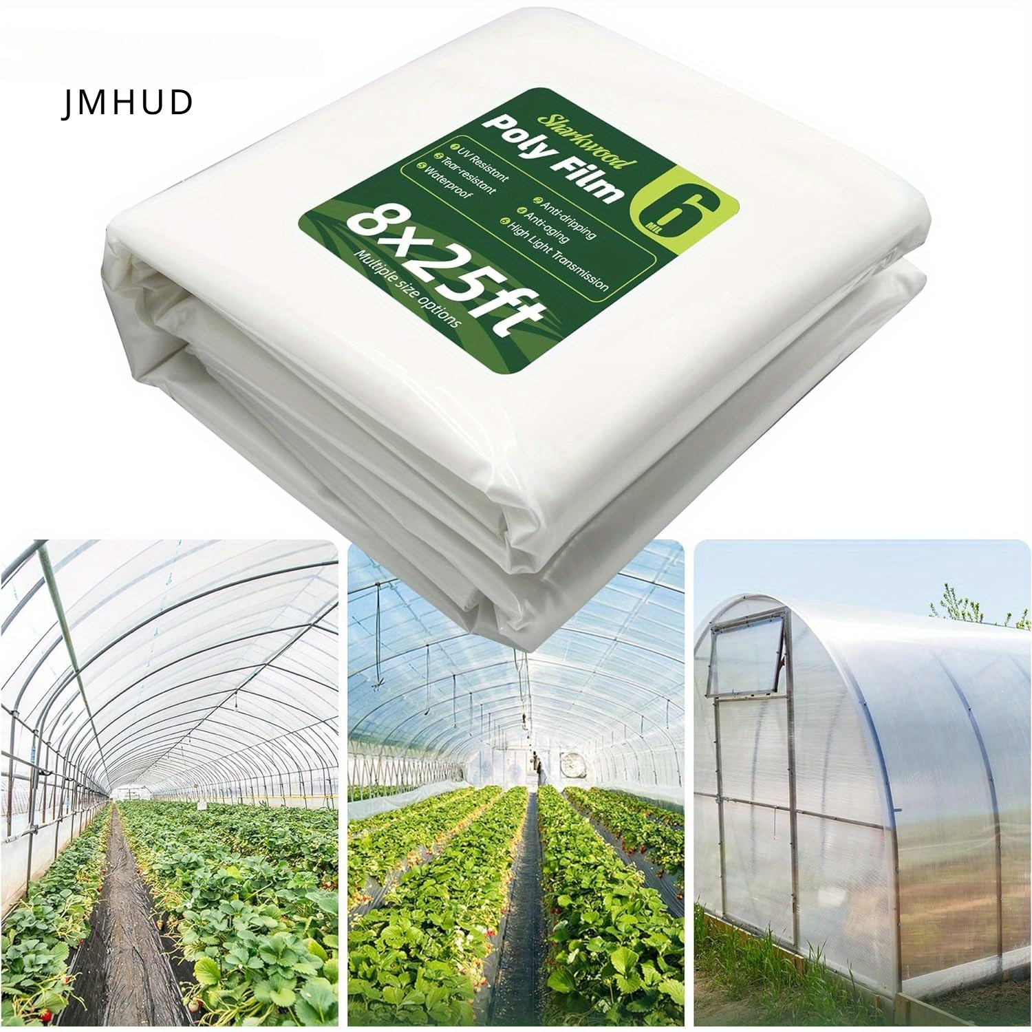 

Jmhud 6 Mil Thick Clear Polyethylene Film, 8 X 25 Ft Greenhouse Plastic Sheeting Cover For Farm, Uv Resistant Plastic Sheeting Heavy Duty, Garden, Agriculture