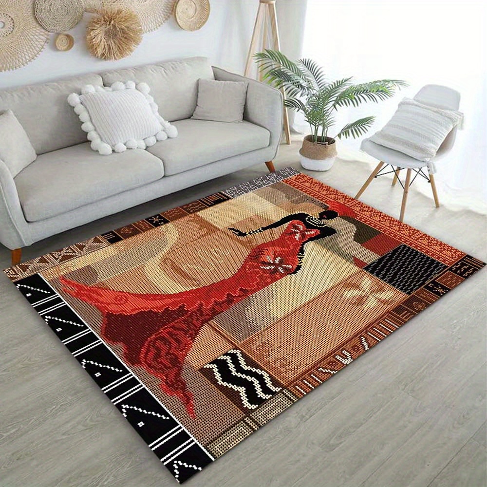 

Luxurious Crystal Velvet African-inspired Square Rug - Perfect For Living Room & Bedroom Decor, Adds Warmth And Style