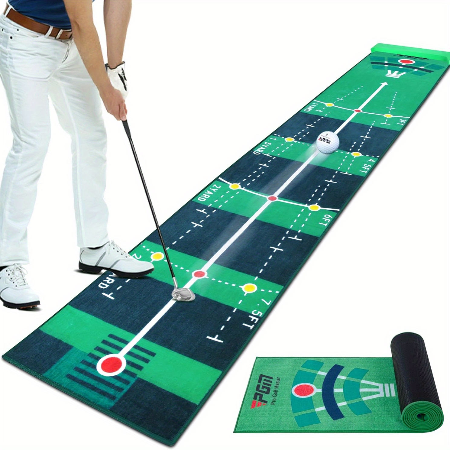 

Pgm Golf Putting Mat - 10 Ft Putting Green Indoor With Blocking Ball Design - Durable Crystal Velvet Putting Matt For Indoors, Outdoors, Home And Office - Golf Accessories For Men