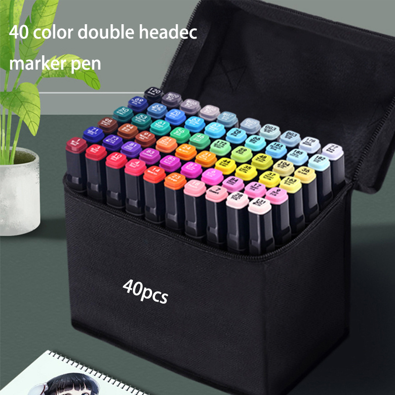 

40 Color Alcohol Art Markers Set - Quick Drying Dual Tip Fine & Broad, Plastic Material, Ideal For Manga Sketching & Painting, Suitable For Ages 14+