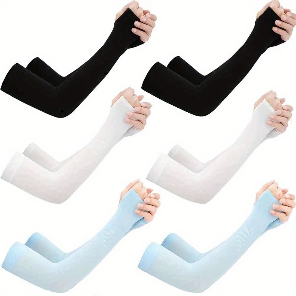 

6 Pairs Sun Protection Arm Sleeves With Thumb Hole, Ice Cooling Compression Arm Sleeves Long Women Men For Sports Outdoor