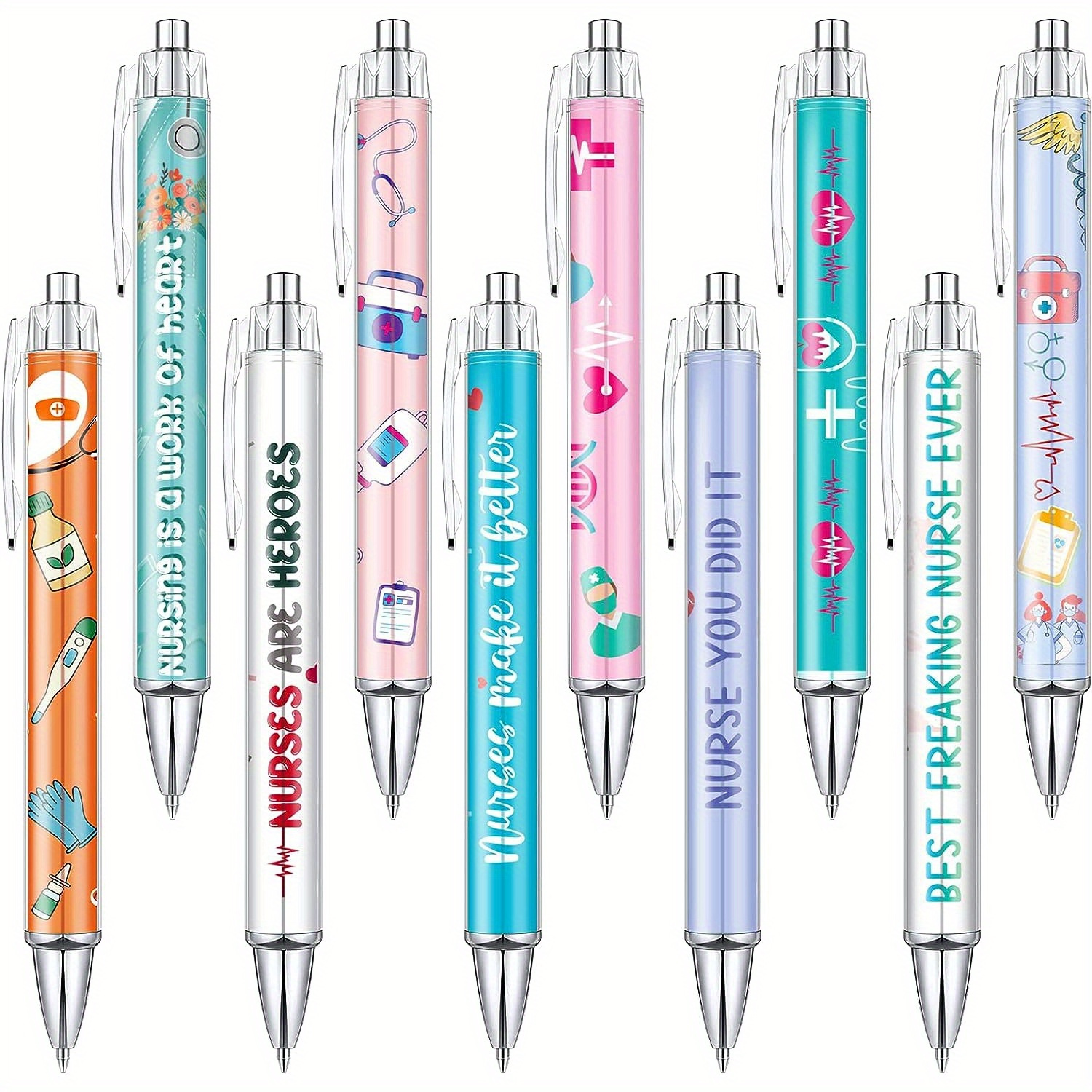

10-pack Retractable Nursing Ballpoint Pens - Medium Point, Plastic Body, Appreciation Gift Set For Nurses, Staff & Students With Smooth Black Ink And Stylus Tip