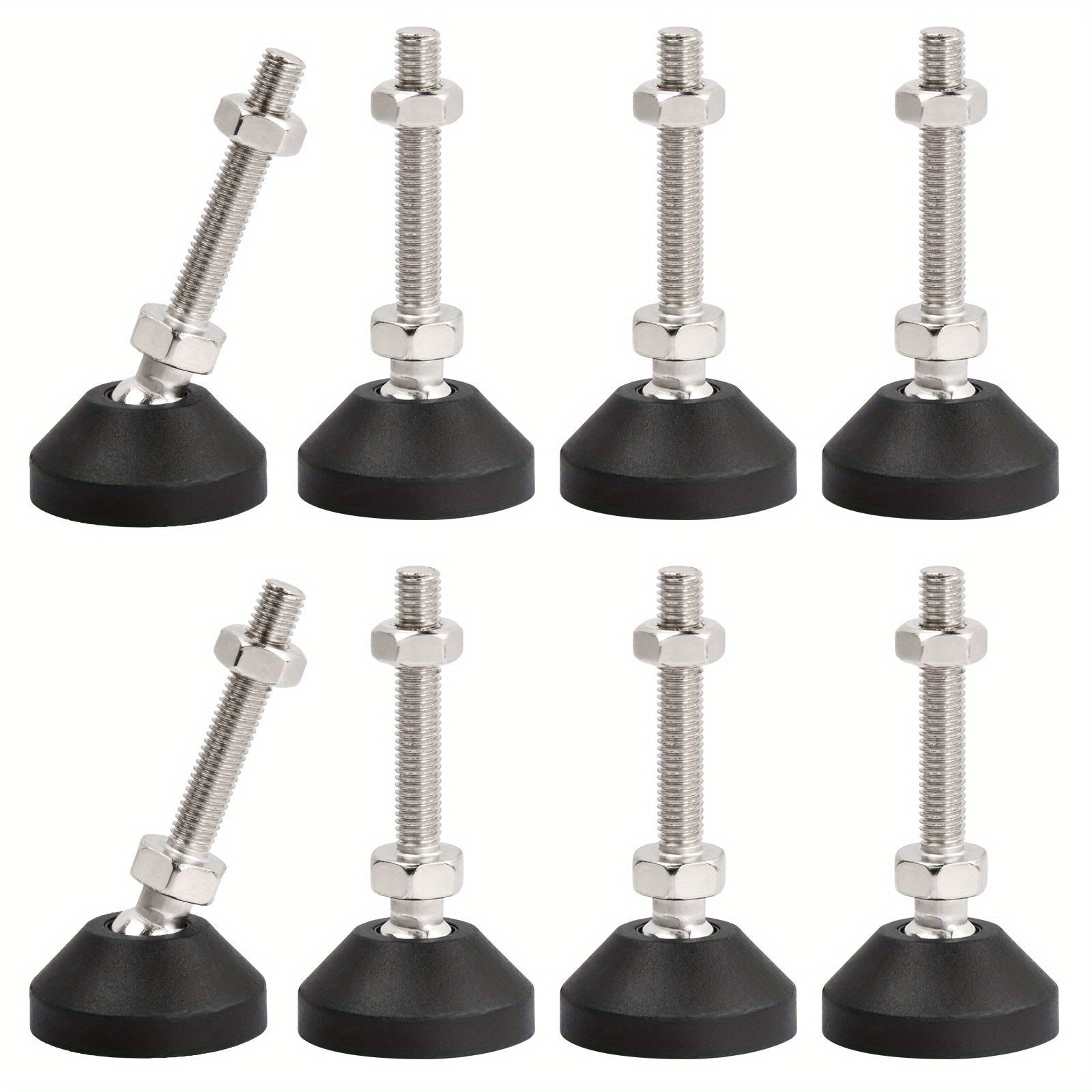 E-shop 8 Stück M8 x 50mm Höhenverstellbare Nivellierfüße mit verstärktem Nylonboden, drehbaren Rollen, rutschfester Matte Möbelbeine Ausgleichsfüße mit