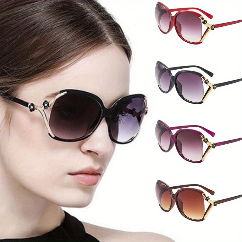 

4 Pcs Women's Oversized Glasses, Chic Camellia Hollow Detail, Fashion Gradient Shades, Trendy Accessory For All Occasions