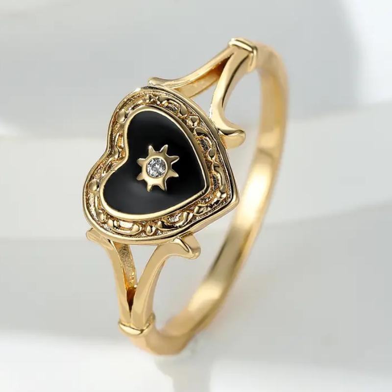 TEMU 1 Pc Women Fashion Rings Luxury Heart Enamel Rings For Women Engagement Wedding Fashion Rings Jewelry