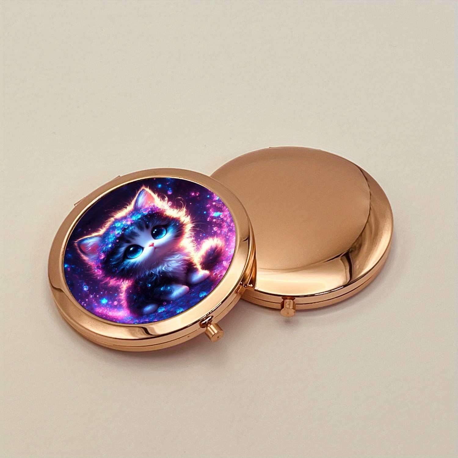 1  galaxy design compact makeup   iron material uncharged round flat lens cosmetic   2x magnification pocket sized for travel gift for relatives   6