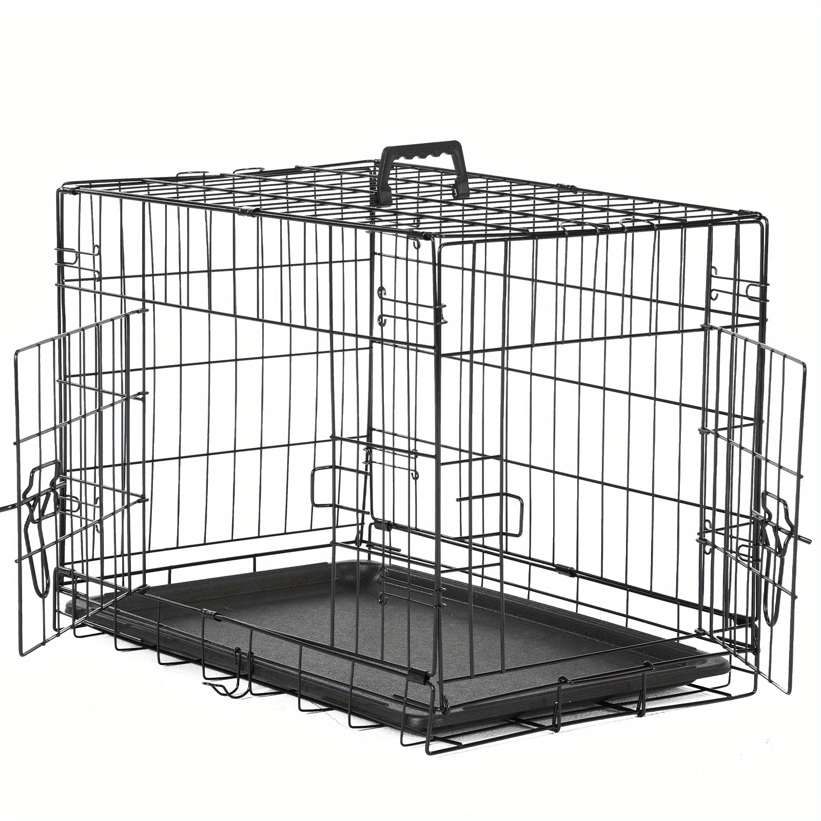 

Small Dog Crate With Divider Panel, 24 Inch Double Door Folding Metal Wire Dog Cage With Plastic Leak-proof Pan Tray, Pet Kennel For Indoor, Outdoor, Travel