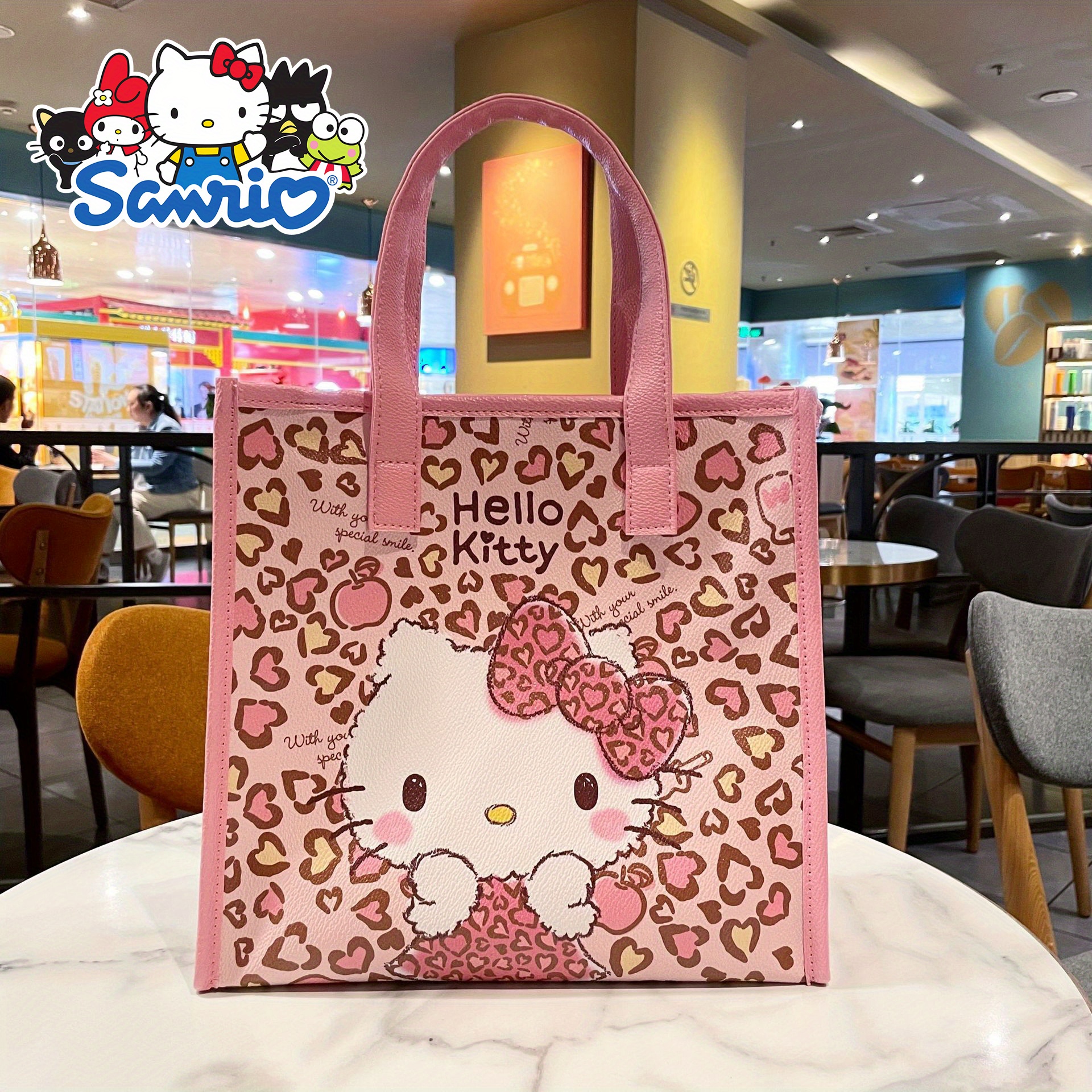 

1pc Authorized By Sanrio Cute Hello Kitty Tote Bag Cartoon Anime Shoulder Bag Kawaii Zipper Handbag For Women