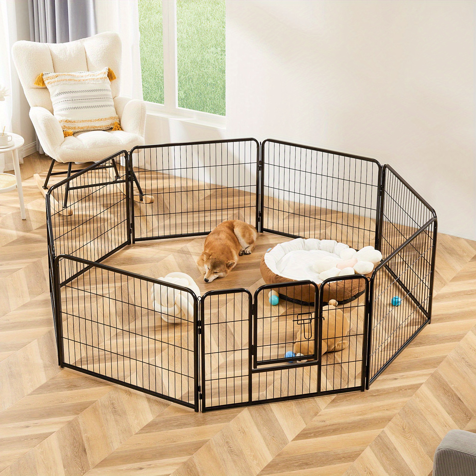 

Dog Playpen Indoor Fence 16 Panel 24" Height Metal Exercise Pen With Door Small Puppy/medium/large Dogs Animal Pet For Outdoor, Garden, Yard, Rv Camping