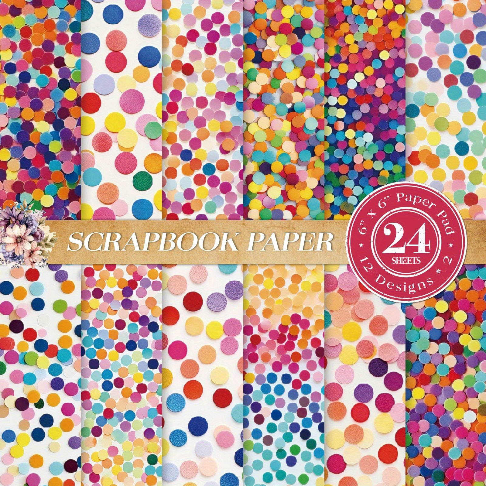 

Colorful Polka Dot Scrapbook Paper Set, 24 Sheets - Decorative Craft Paper For Diy Planner, Journaling, Greeting Cards, Photo Albums, Gift Wrapping - Acid-free, Lignin-free, 6x6 Inches