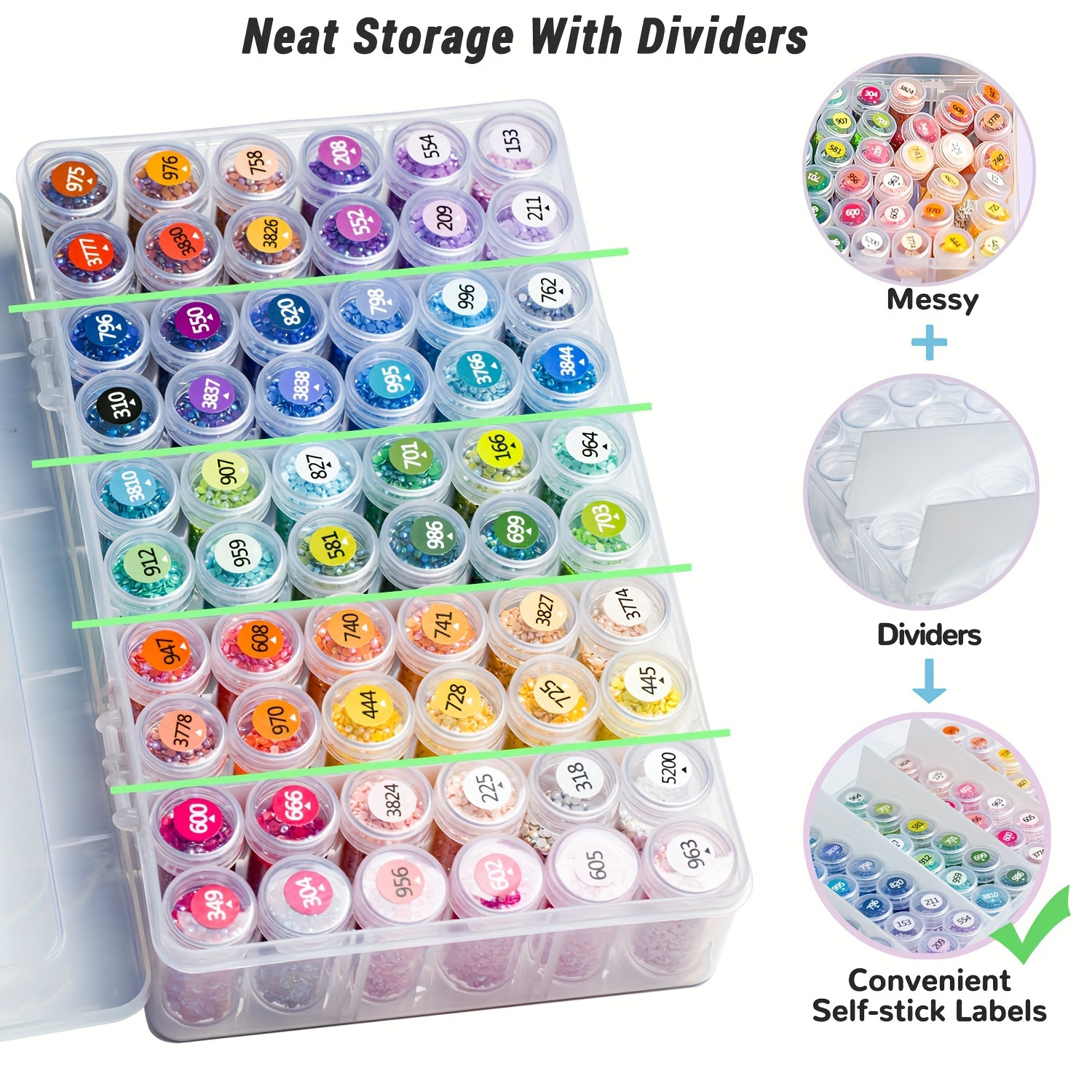 

60 Slot Diamond Painting Storage Container With Accessories - Art Supplies Gift For Diamond Painting Enthusiasts