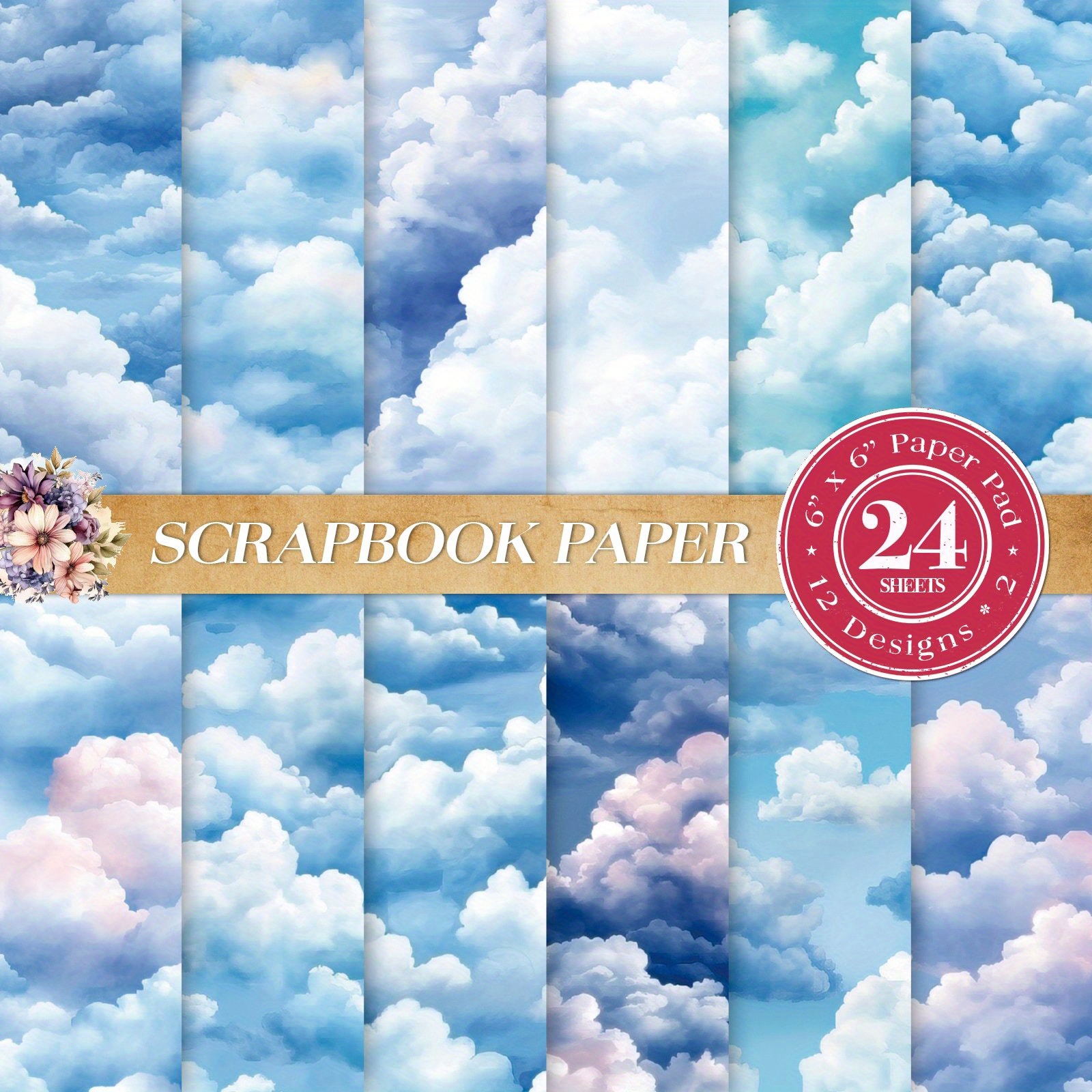 

Cloud Pattern Scrapbooking Paper Pad 24 Sheets, 6x6 Inch Blue Sky Decorative Craft Paper For Journaling, Diy Greeting Cards, Photo Album, Gift Wrapping