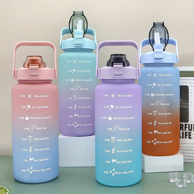 

2l Gradient Sports Water Bottle With Straw - Durable Pp, Large Capacity & Portable For Outdoor Activities
