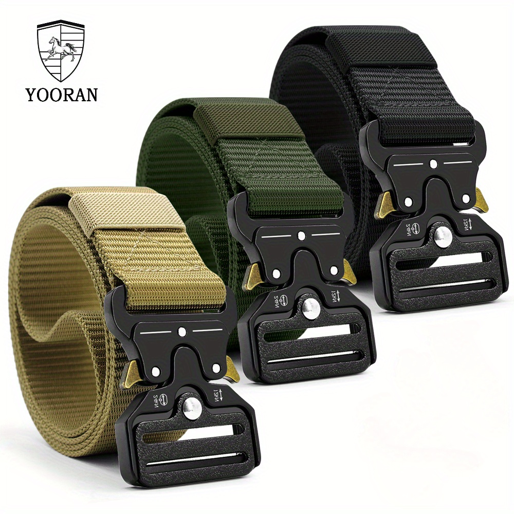 

3pc Yooran Tactical Belts For Men Military Style Work Hiking Web Belt With Heavy Duty Quick Release Metal , 125cm/fits 30" To 42"waist