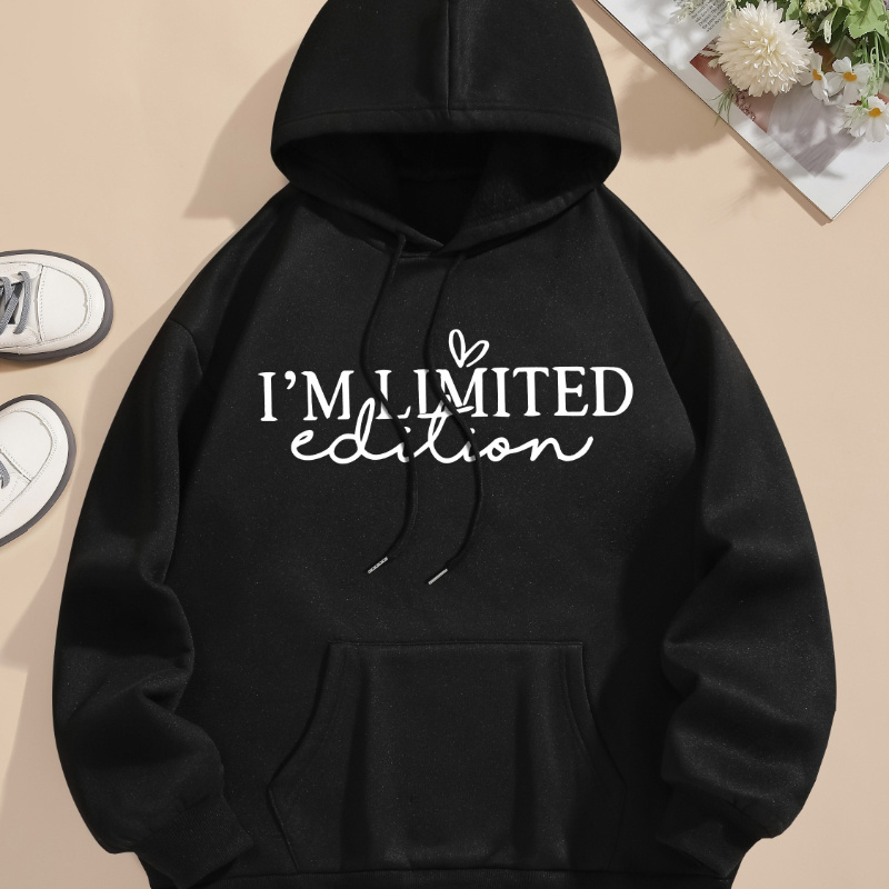 

I'm Limited Edition Print Hoodie, Casual Kangaroo Pocket Long Sleeve Drawstring Hooded Sweatshirt, Women's Clothing