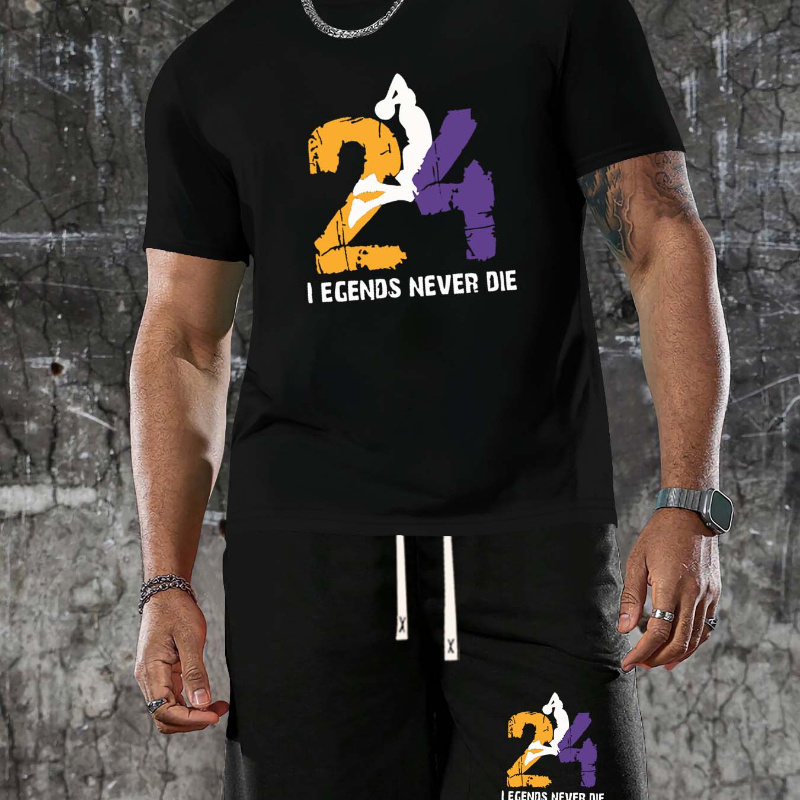 

Men's Summer Casual Two-piece Set, Fashion Print Short Sleeve T-shirt And Sports Shirt, Polyester , Machine Washable, High-end,
