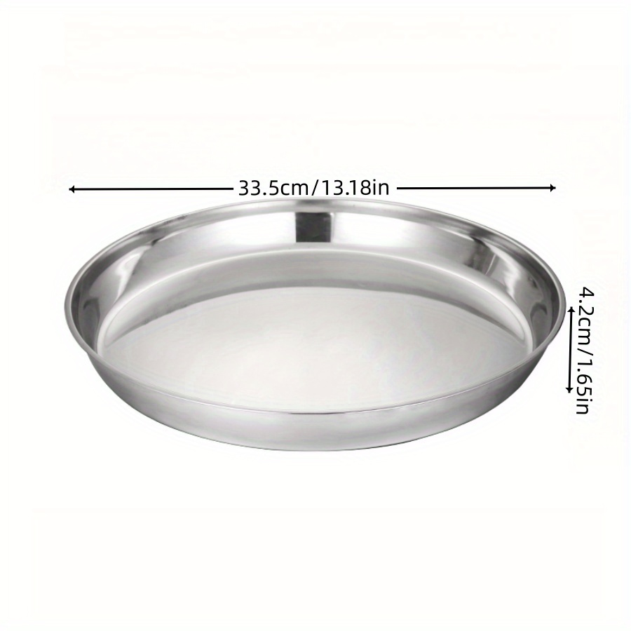 Image of 1-3pcs 34cm/13.4inch Stainless Steel Pizza Pan, Round Baking Tray, Extra Large Household & Commercial Oven Pan, Cake Tray, Large Chicken & Vegetable Plate, Steaming Tray, Shallow Round Tray
