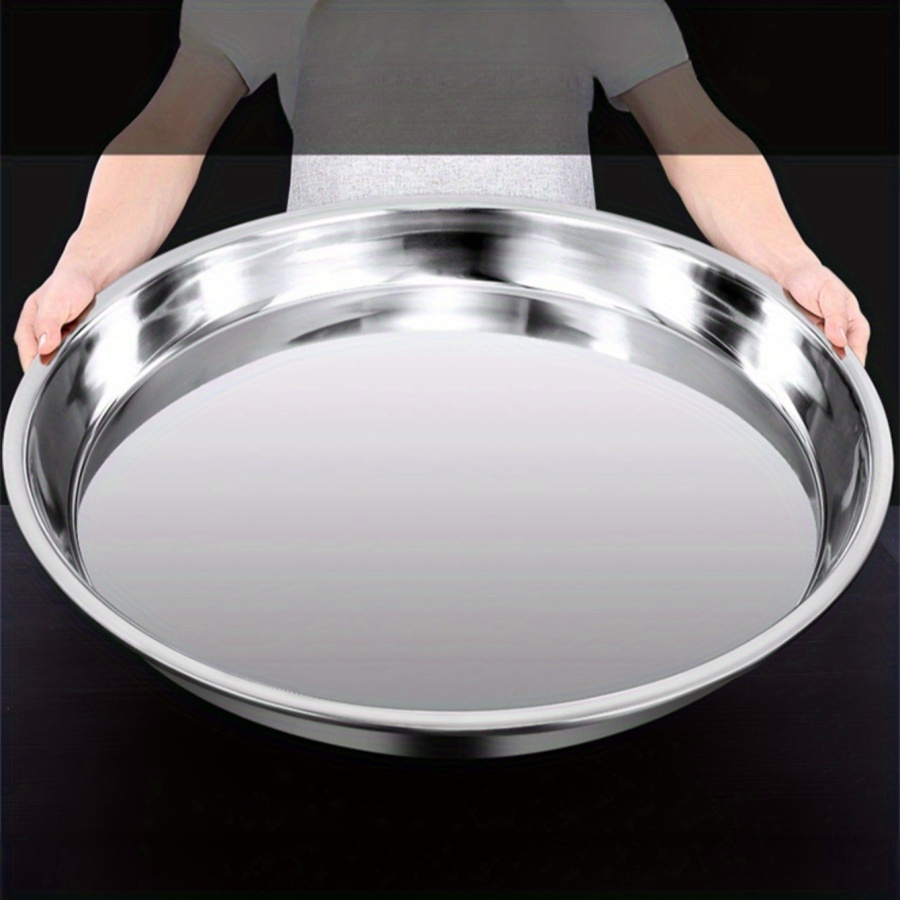 

1-3pcs 34cm/13.4inch Stainless Steel Plate Pizza Baking Plate Round Plate Home Extra Large Commercial Baking Tray Cake Tray Large Plate Chicken Dish Tray Steaming Plate Shallow Plate Round Tray