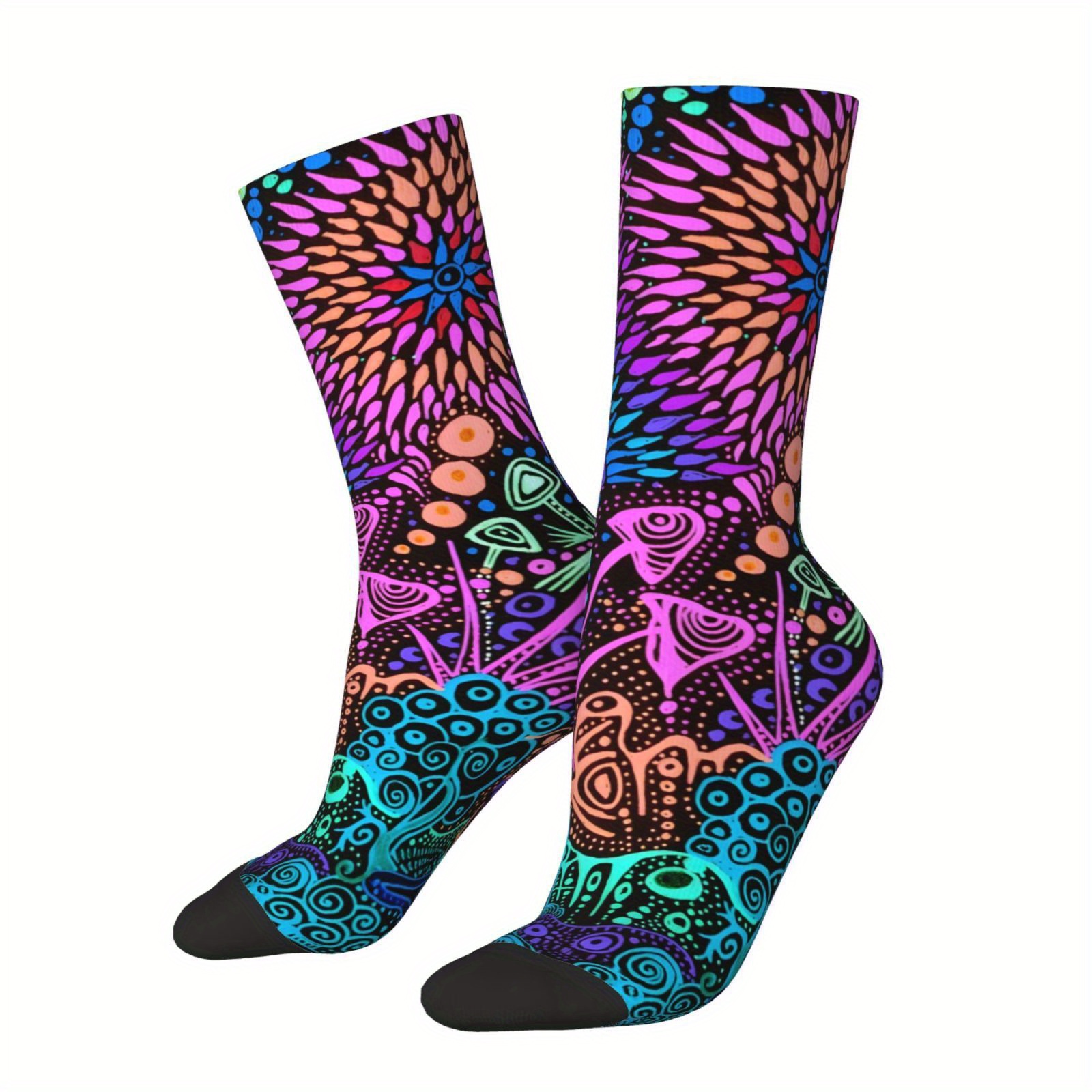 

1 Pair Retro Glow Crazy Men's Socks, Hip Hop Seamless Printed Novelty Tube Socks, 95% Polyester 5% Elastane, Knit Fabric, Hand Wash/, Cute Socks