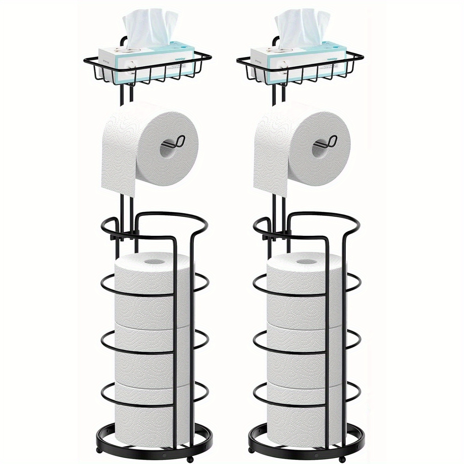 

2 Pack Toilet Paper Holder, Free Standing Toilet Roll Holder No Drilling, Bathroom Toilet Paper Stand With Shelf