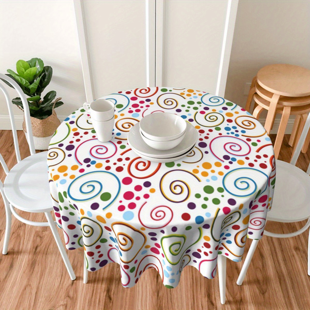 

Waterproof And Oil-proof Round Printed Polyester Tablecloth - Spill Resistant Machine Woven Table Cover For Dining And Party Decor, Heat Insulation Polyester Tablecloth