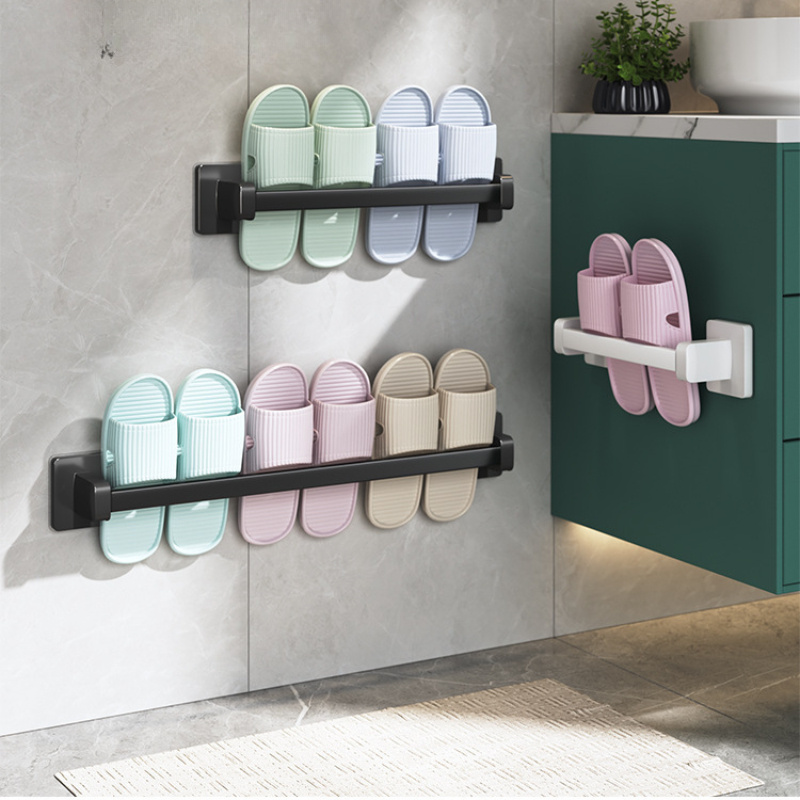 1pc no drill metal slipper rack for bathroom wall mounted shoe organizer space saving storage solution details 0