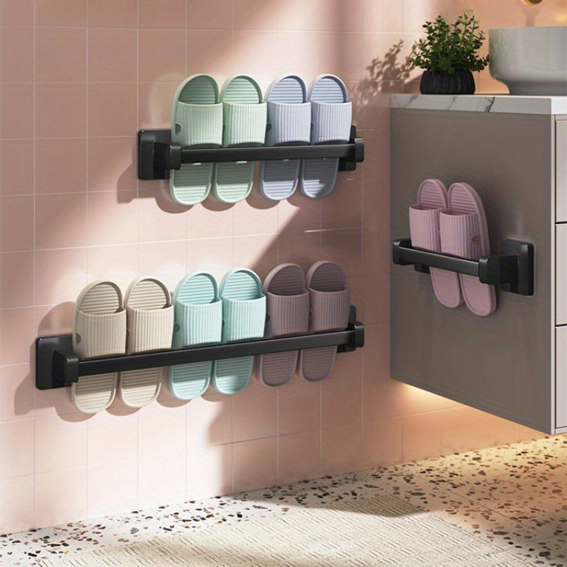 1pc no drill metal slipper rack for bathroom wall mounted shoe organizer space saving storage solution details 1