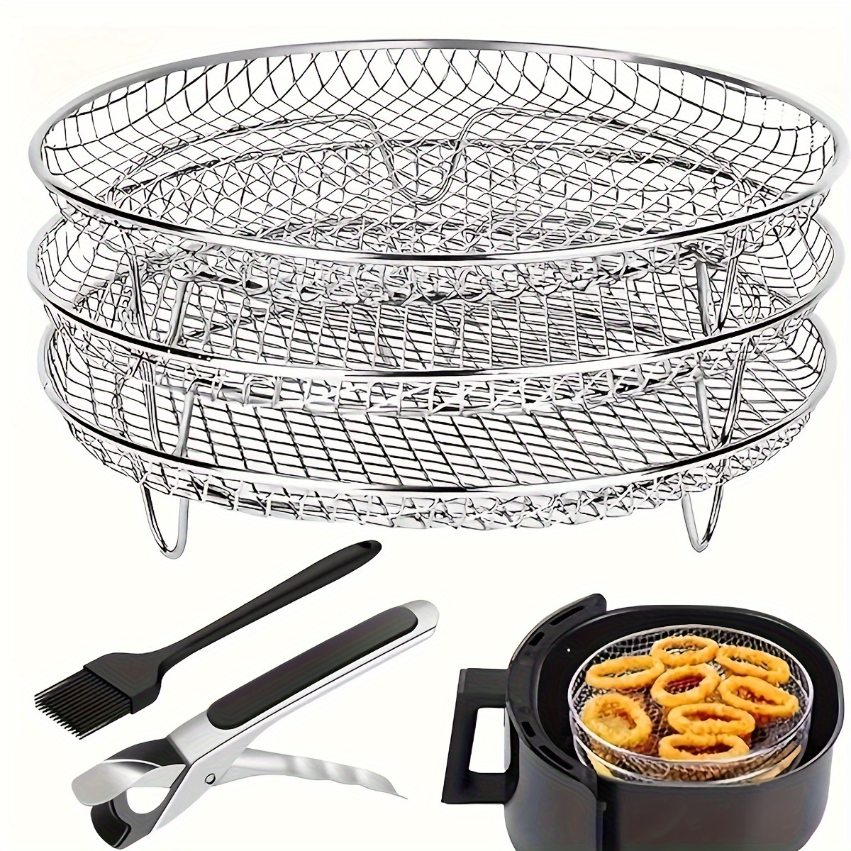 

Stainless Steel Air Fryer Accessory Kit - Circular Grill, Steam Rack, Dehydration Stand, Bbq Basket & Overflow Filter