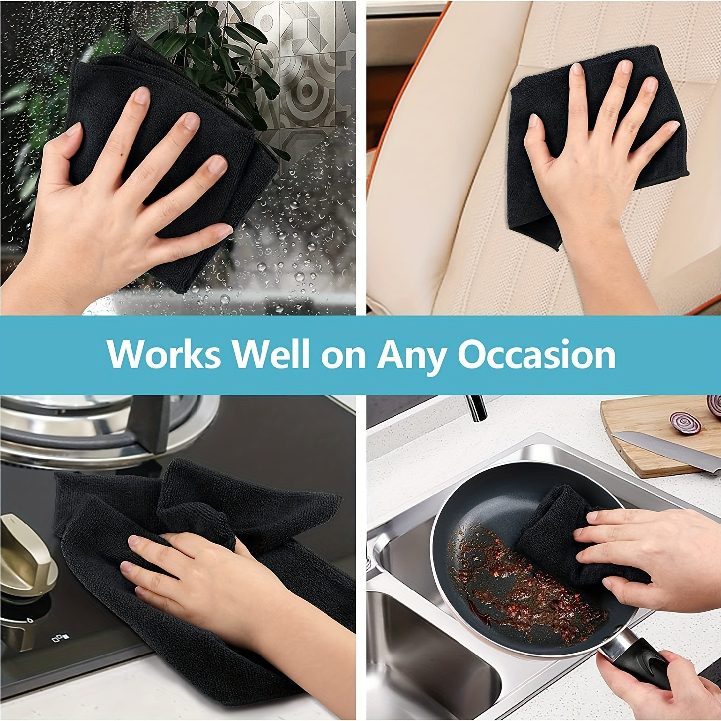 12 Pack Microfiber Cleaning Towels - Scratch-Free, Fast-Drying, Super-Absorbent Dishwashing Cloths - Multipurpose Stain-Hiding Boat& Kitchen & Household Cleaning Rags