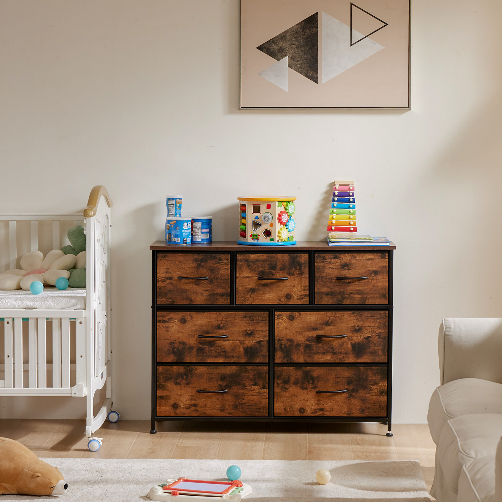 

Bedroom Dresser, Storage Drawers, Fabric Storage Tower With 2/4/7 Drawers, Chest Of Drawers With Fabric Bins, Steel Frame, Wooden Top For Kids Room, Closet, Entryway, Nursery