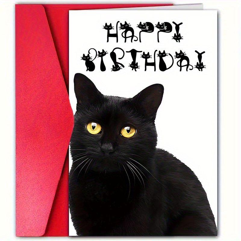 

1pc Black Cat Happy Birthday Greeting Card With Envelope, Humorous Celebratory Birthday Note Card, Perfect For Friends & Family, All Ages (4.7"x7.1")