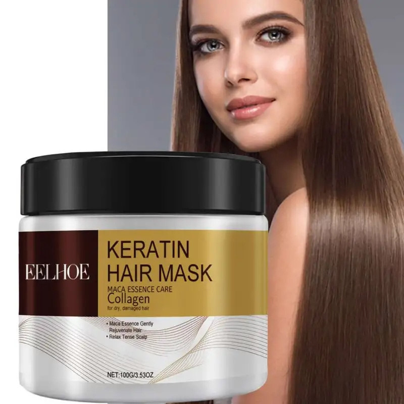 

Eelhoe Keratin Hair Mask With Maca Care Collagen: 100g*2pcs, Repairs Damaged Hair, Suitable For Straight, Curly, Dyed, And Permed Hair Types