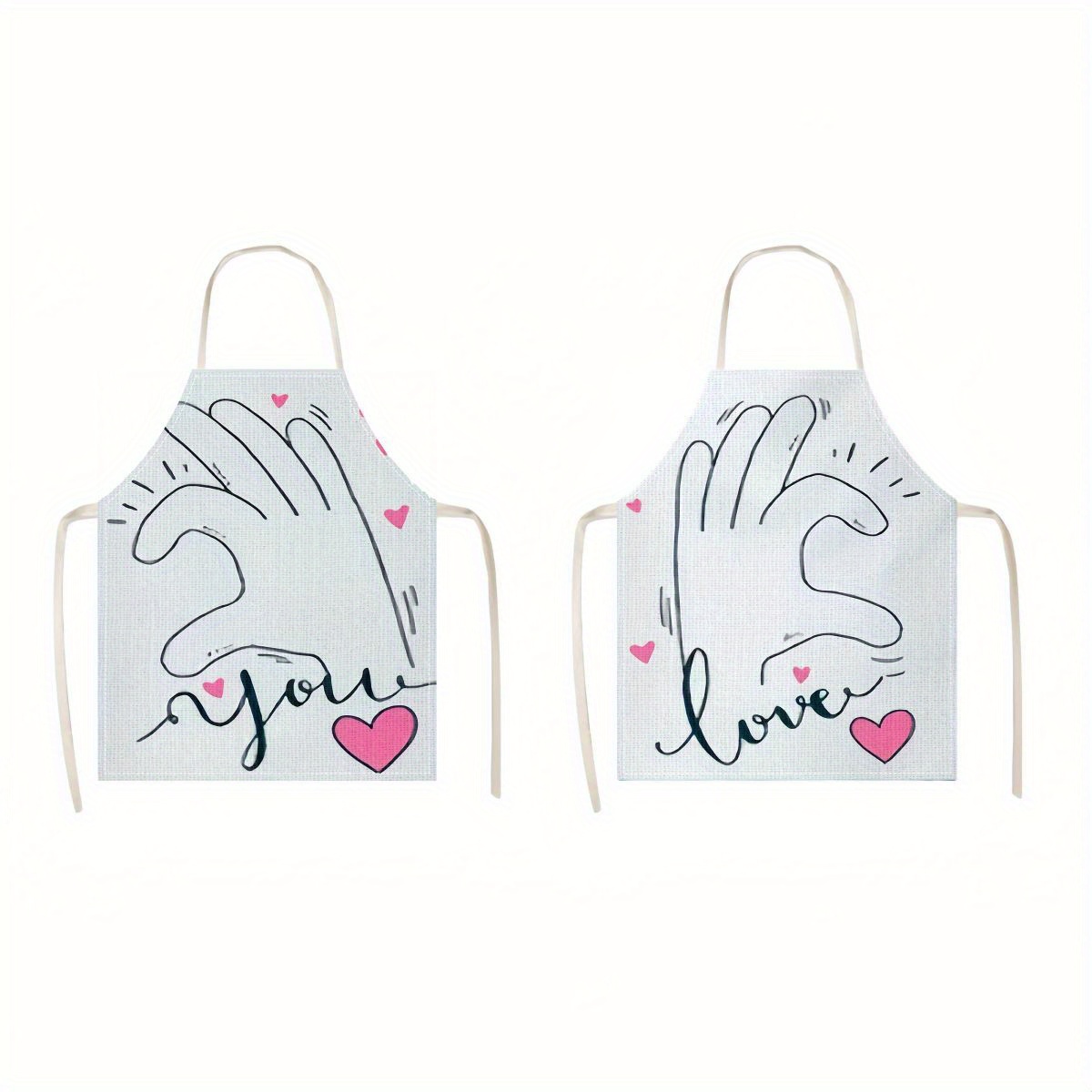 TEMU 2pcs Gesture Love Apron Valentine's Day Couple Aprons Men And Women Aprons Outdoor, Family Cleaning Aprons