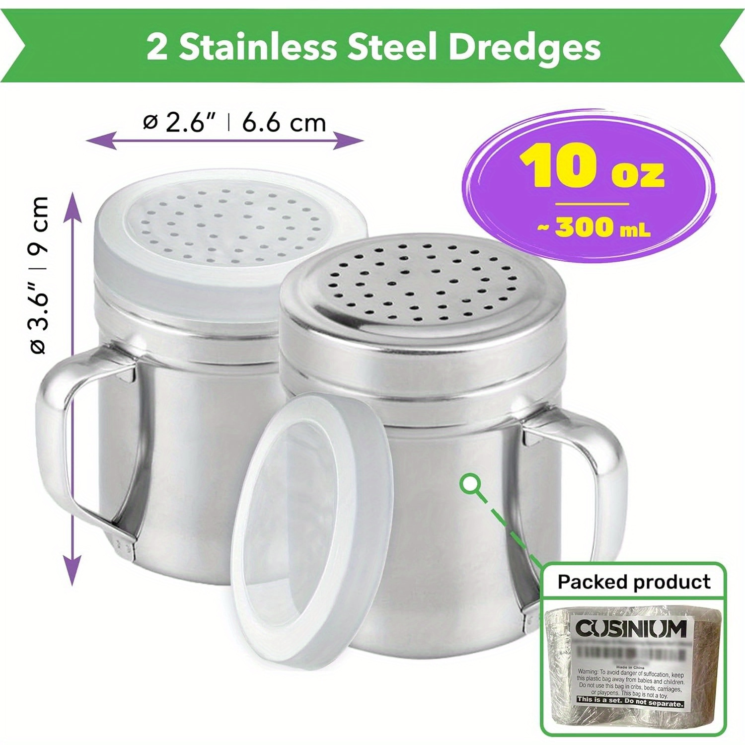 Astonishing Set of 2 Stainless Steel Salt And Pepper Dispensers with Handles - 10 Ounces, Medium Design, Seasoning Containers Featuring Holes And Lids for Kitchen Application. 5 Astonishing Set of 2 Stainless Steel Salt And Pepper Dispensers with Handles - 10 Ounces, Medium Design, Seasoning Containers Featuring Holes And Lids for Kitchen Application. - Image 5