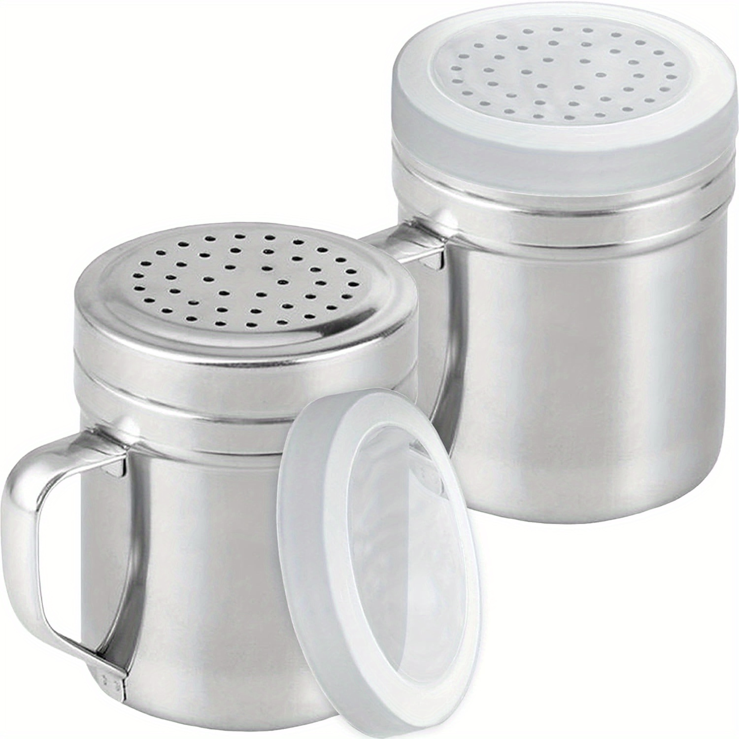Astonishing Set of 2 Stainless Steel Salt And Pepper Dispensers with Handles - 10 Ounces, Medium Design, Seasoning Containers Featuring Holes And Lids for Kitchen Application. 3 Astonishing Set of 2 Stainless Steel Salt And Pepper Dispensers with Handles - 10 Ounces, Medium Design, Seasoning Containers Featuring Holes And Lids for Kitchen Application. - Image 3
