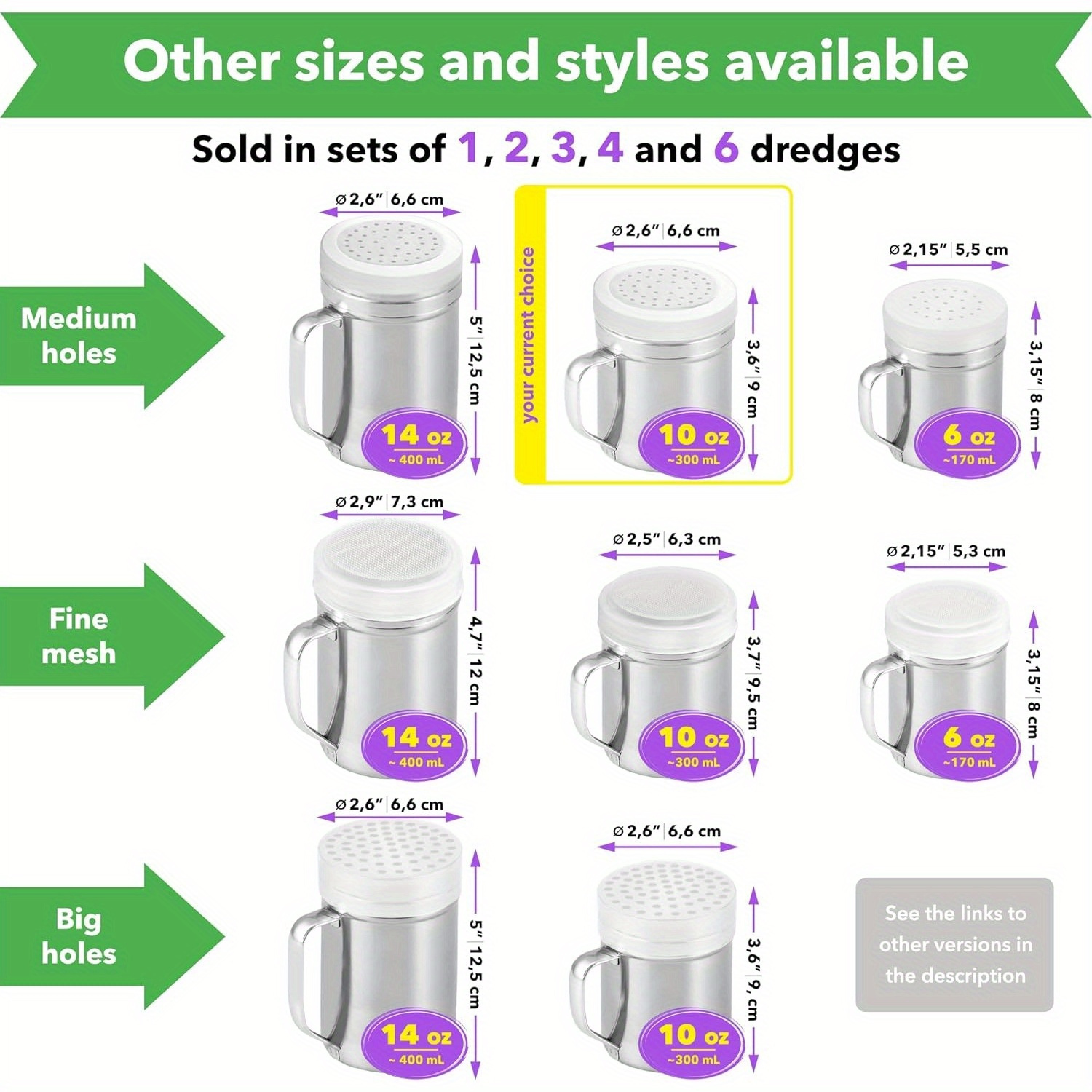 Astonishing Set of 2 Stainless Steel Salt And Pepper Dispensers with Handles - 10 Ounces, Medium Design, Seasoning Containers Featuring Holes And Lids for Kitchen Application. 4 Astonishing Set of 2 Stainless Steel Salt And Pepper Dispensers with Handles - 10 Ounces, Medium Design, Seasoning Containers Featuring Holes And Lids for Kitchen Application. - Image 4