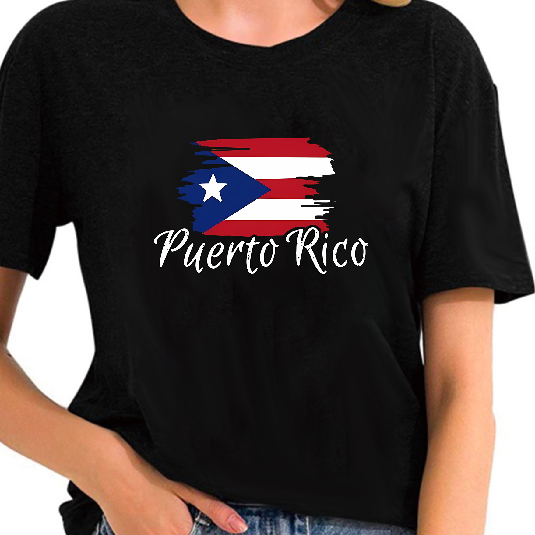 

Women's Fashion Puerto Rico Flag Print Short Sleeve T-shirt, Casual Comfortable Summer Top, Lightweight Holiday Sports Tee