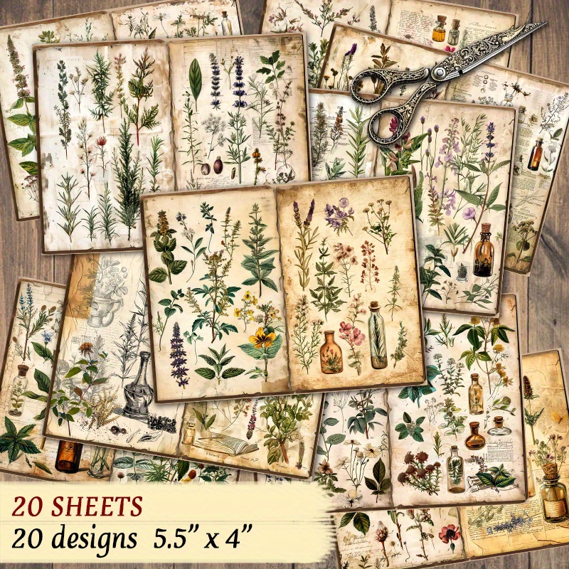 

Vintage Botanical Stickers Set For Diy Craft, Scrapbooking - 40 Sheets Of Reusable Herbal Themed Decals, Paper Material, 20 Distinct Designs, Perfect For Journals & Planners, Age 14+