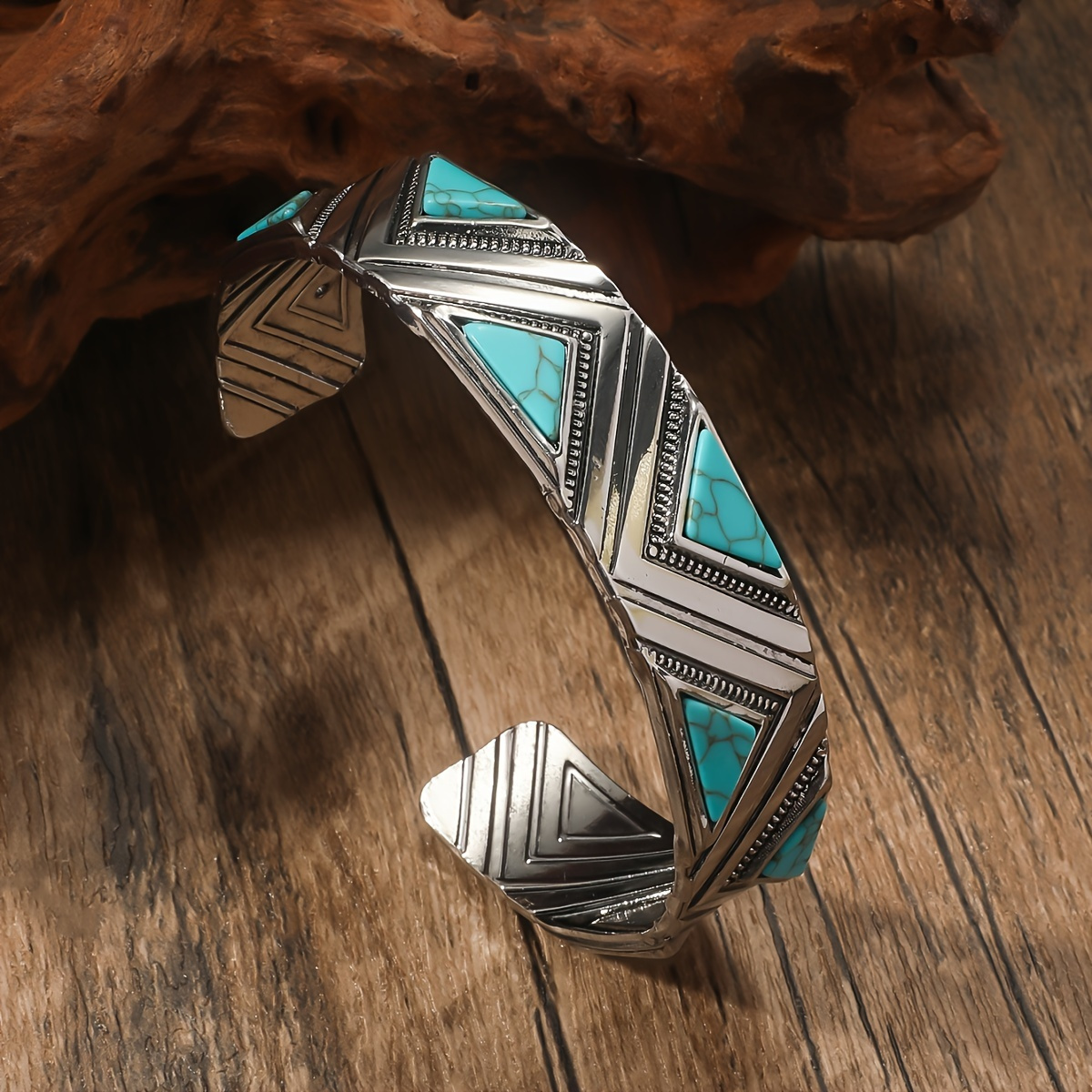 

Vintage Geometric Carved Cuffs, Bracelets, And Iron Accessories With Imitation Turquoise Inlaid Bohemian Style Christmas Gifts