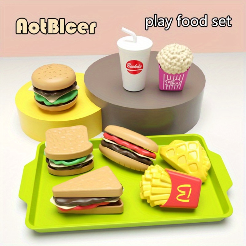 

27-piece Pretend Play Food Assortment - Hamburger, Fries, Sandwich & Popcorn Toys For Youngsters Ages 3-6 | Educational Role-play Cooking Gift