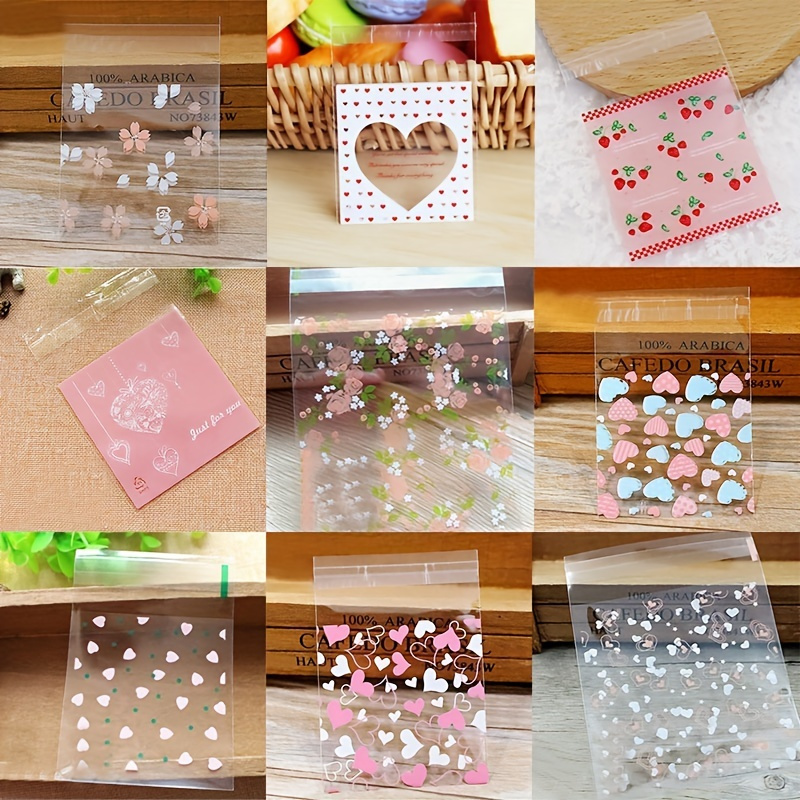 

200pcs Heart Transparent Self-adhesive Bags, Candy Cookie Sealed Packaging Pouches, Food Grade Plastic Gift Bags With Seal For Baking, &